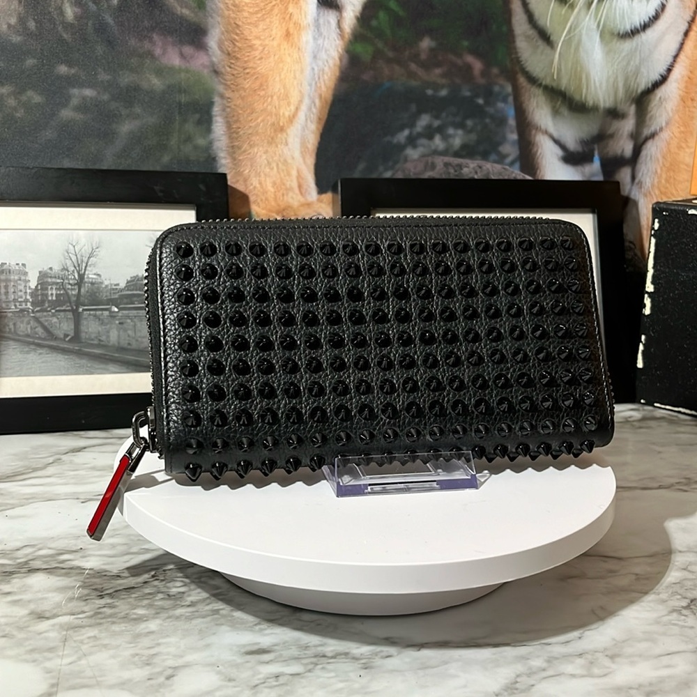 Christian Louboutin Black Leather Spike Stud Long Wallet. EUC